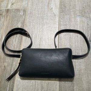 All Saints Black Leather Zip Belt Bag